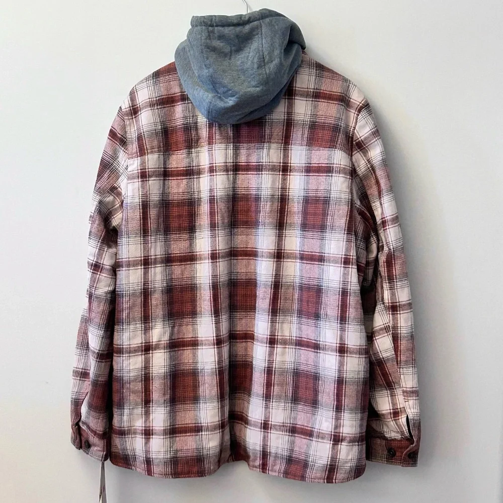 Levi's® Sherpa Lined Brown Ombre Plaid Shirt Jacket Jersey Hoodie Men’s L NEW - Picture 2 of 16